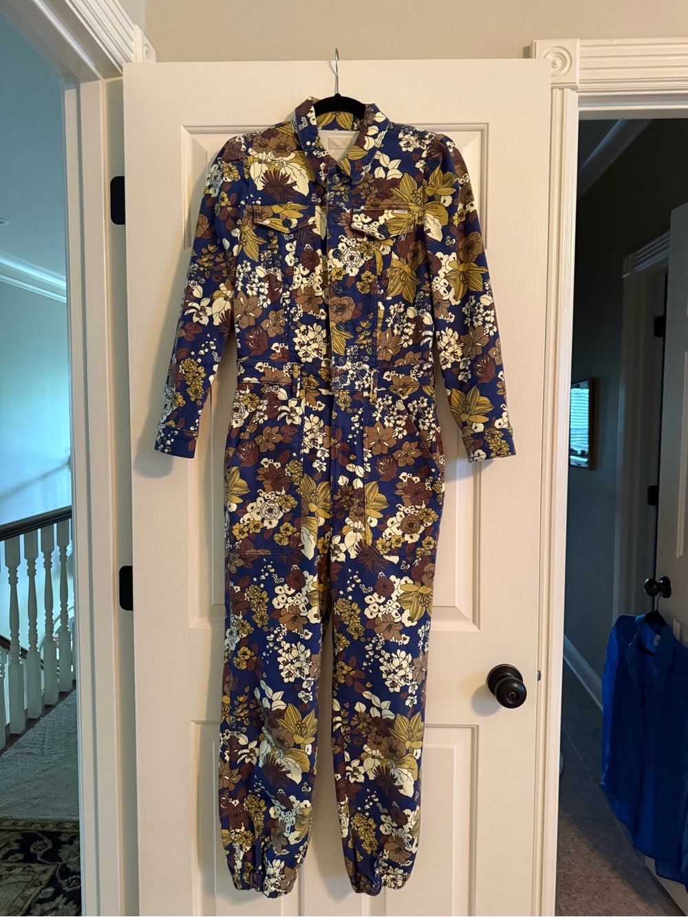 MOTHER Navy Blue Floral Kids Pajama Onesie with Brown and Cream Accents